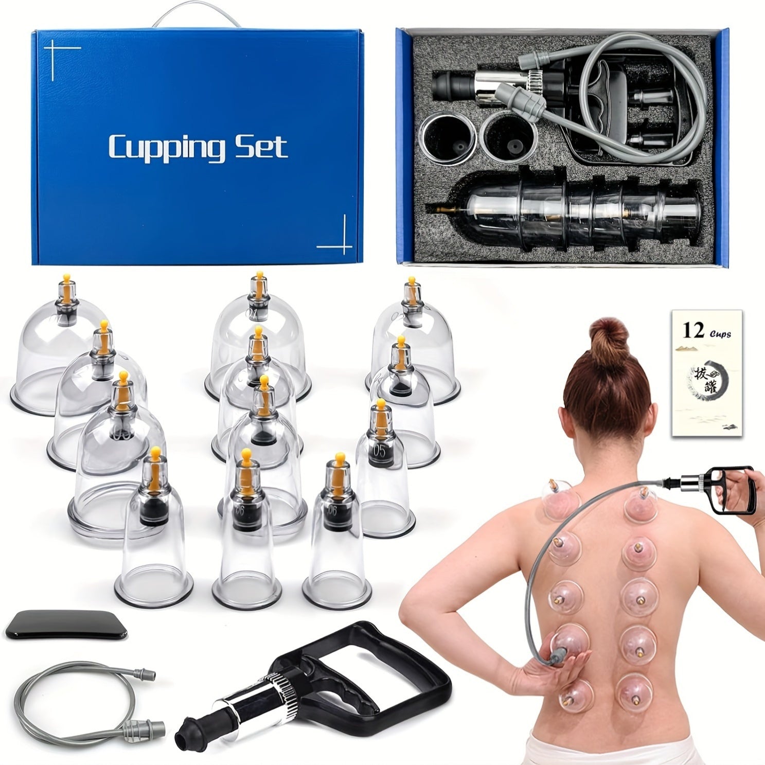 Cupping Set with Black and Blue Cups in Gift Box for Body Back Therapy Durable and Crack-Resistant