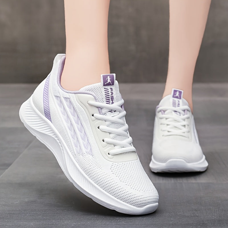 Women's Lightweight Mesh Running Sneakers White Purple Casual Low-Top
