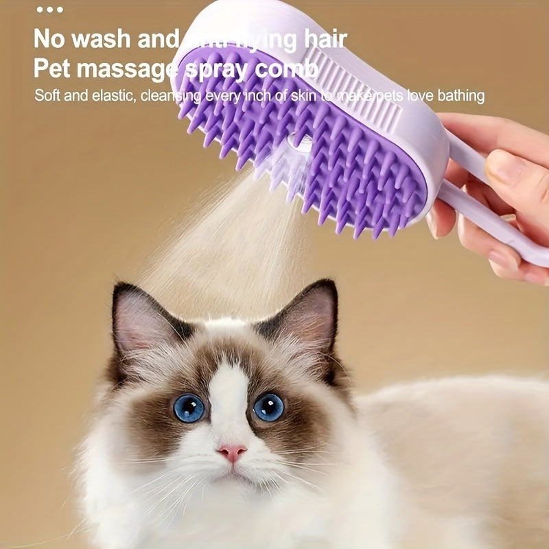 USB Rechargeable Steam Pet Grooming Brush with Silicone Bristles for Long and Short Hair