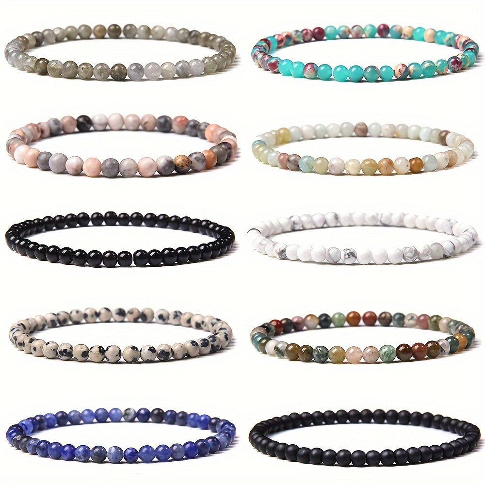 Set of 10 Boho Natural Stone Beaded Bracelets with Healing Crystals for Women