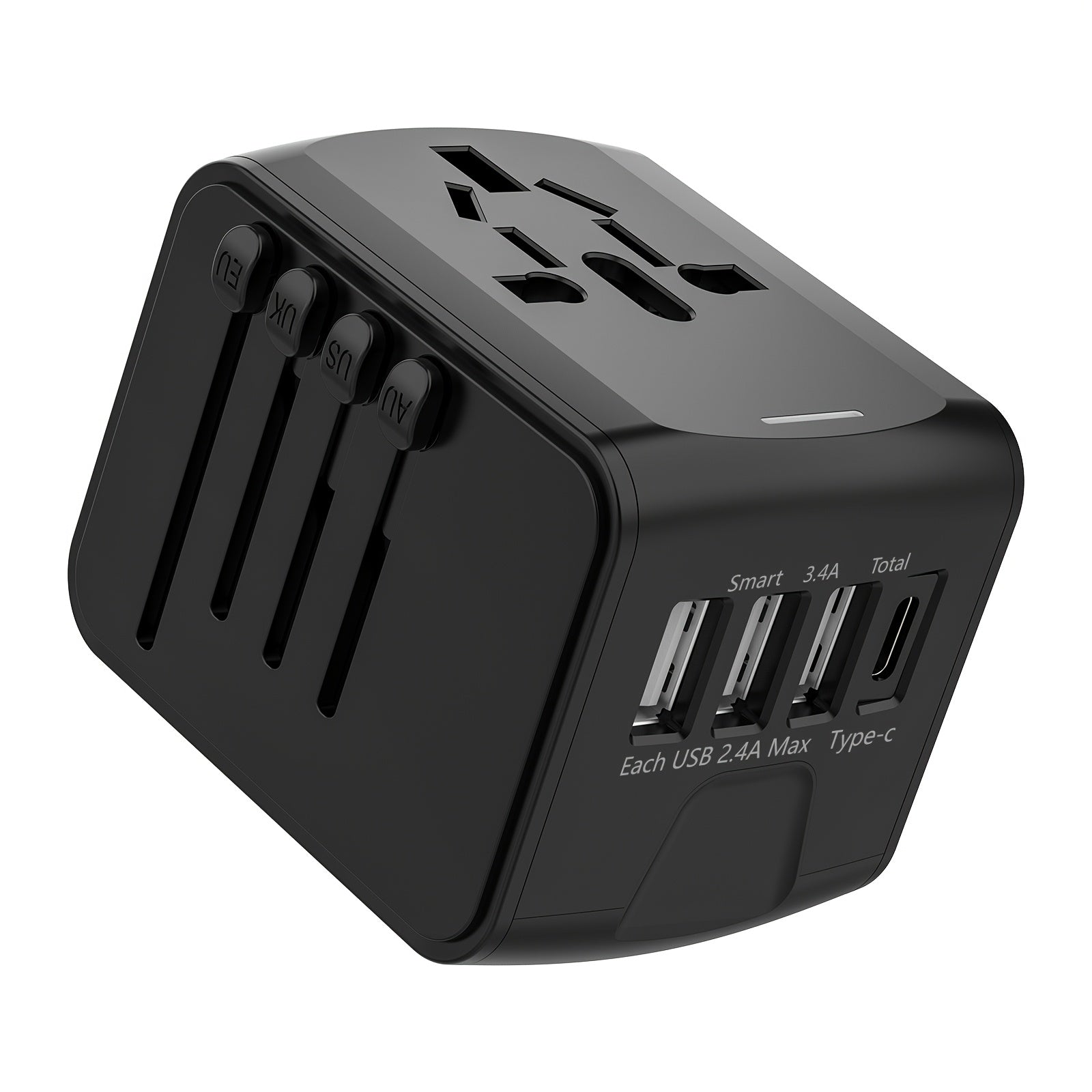 Adaptador de viaje universal de 2500W con protección de seguridad para más de 150 países, compacto y portátil