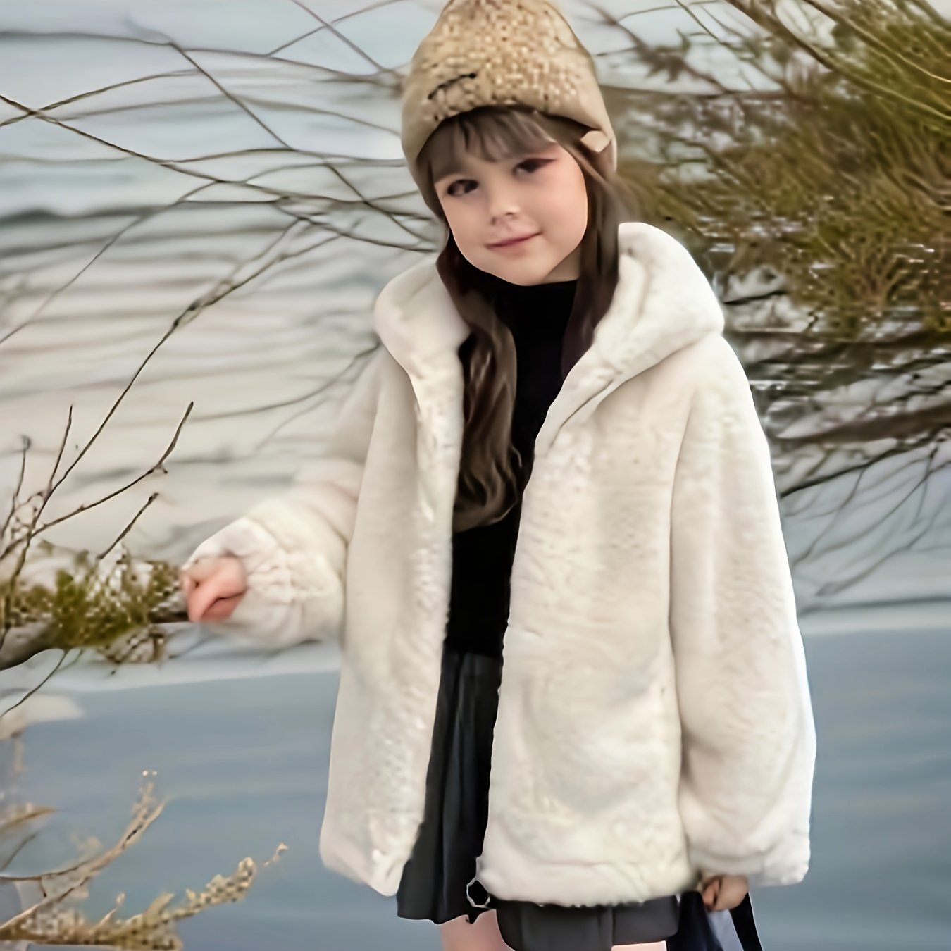 Детский пуховик из искусственного меха с капюшоном в виде медвежьих ушей для теплой зимней одежды