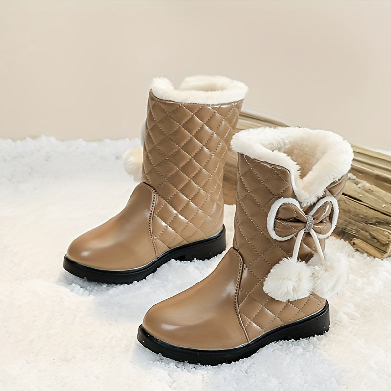 Girls Winter Snow Boots Thickened Warm Casual Easy-On Medium Tube