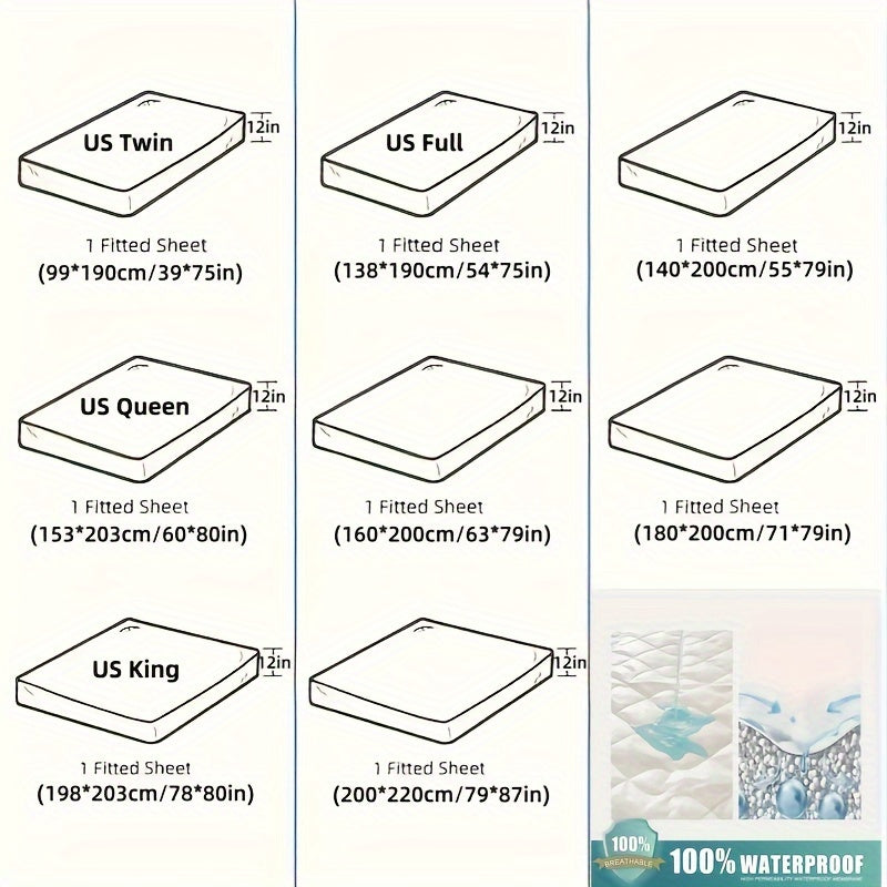 Waterproof Fitted Sheet Solid Black Breathable Deep Pocket Easy Care