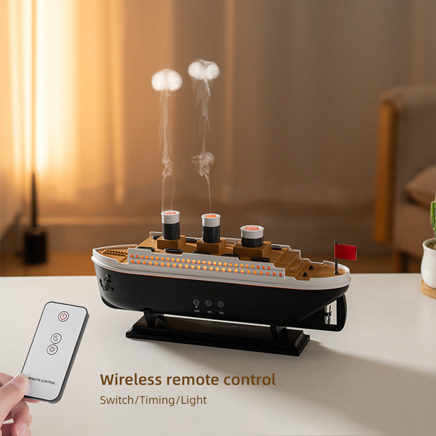 Luxury Cruise Ship Aroma Diffuser with 7-Color Night Light and Jellyfish Spray