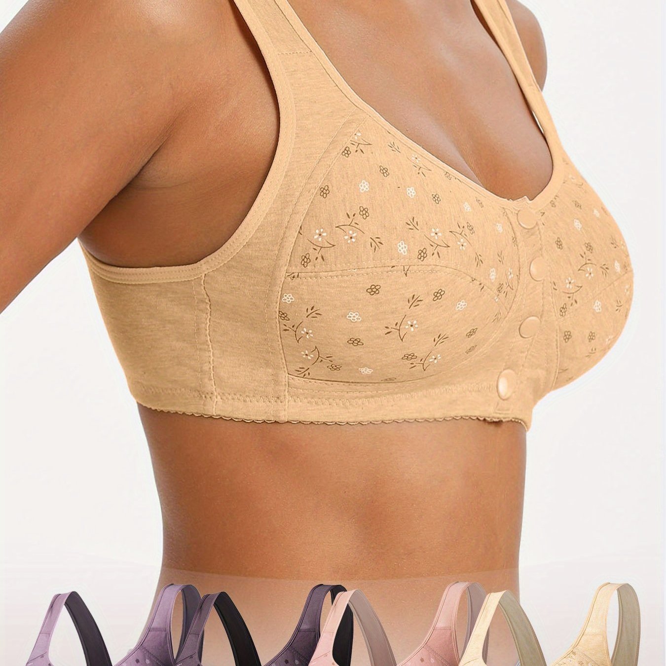 Women's Seamless Front Closure Gathers Bust One-Piece Cotton Set