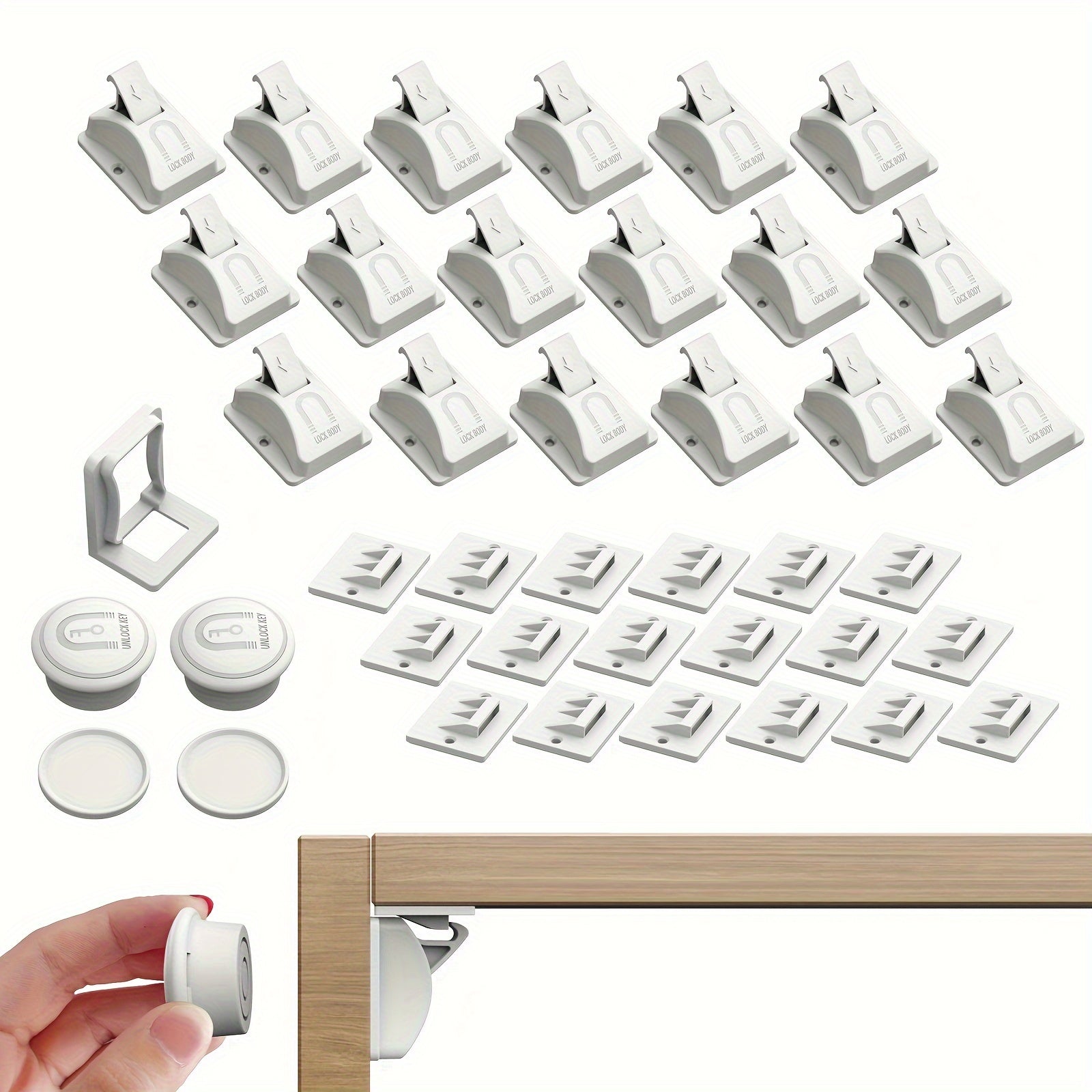 Set of 4 Babyproof Magnetic Cabinet Locks for Child Safety with Adhesive Installation