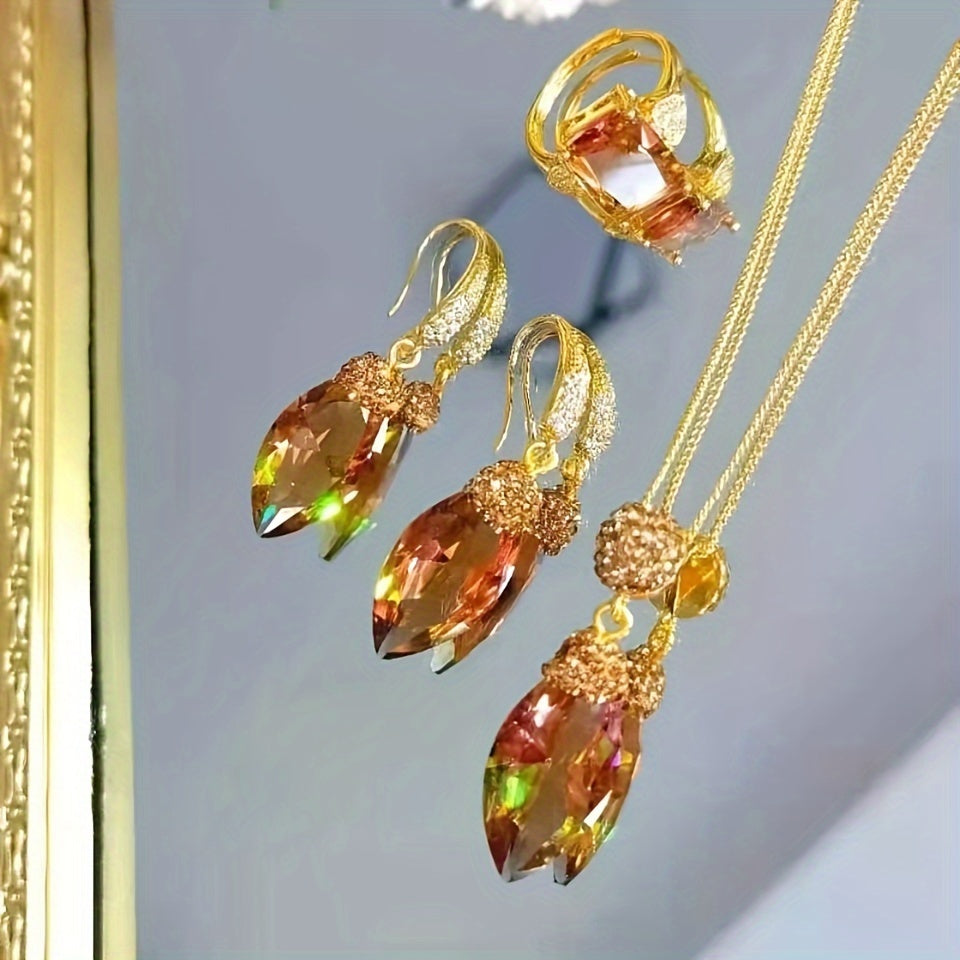 Elegant Sultanite Jewelry Set with Color-Changing Stone, Adjustable Marquise Ring Necklace Earrings