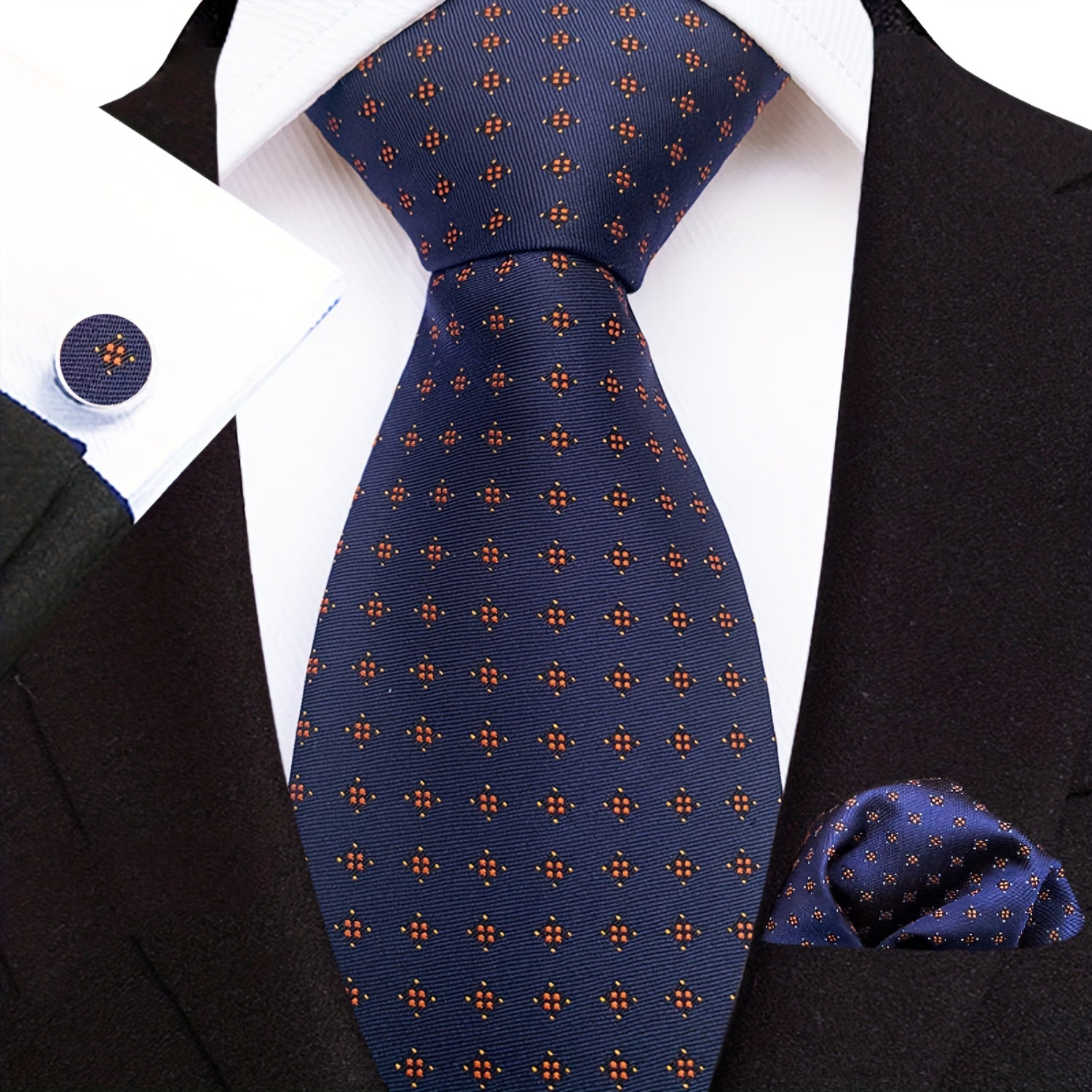 Men's Paisley Floral Necktie Set with Handkerchief and Clip for Formal Occasions