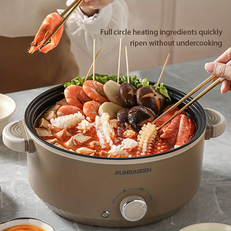 Ikkita qatlamli elektr ovqat pishirish qozoni, uy, RV, yotoqxonalarda foydalanish uchun bug'lash panjarasi bilan, yopishqoq bo'lmagan qovurish panasi va bug'lagich sifatida funksiyalari mavjud.