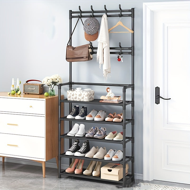 Entryway Organizer with Coat Rack Shoe Storage Hooks and Shelf for Home Entryway