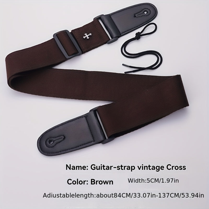 Correa de guitarra con bordado cruzado, ajustable para hombro, para bajo eléctrico, ukelele, negro, café, caqui