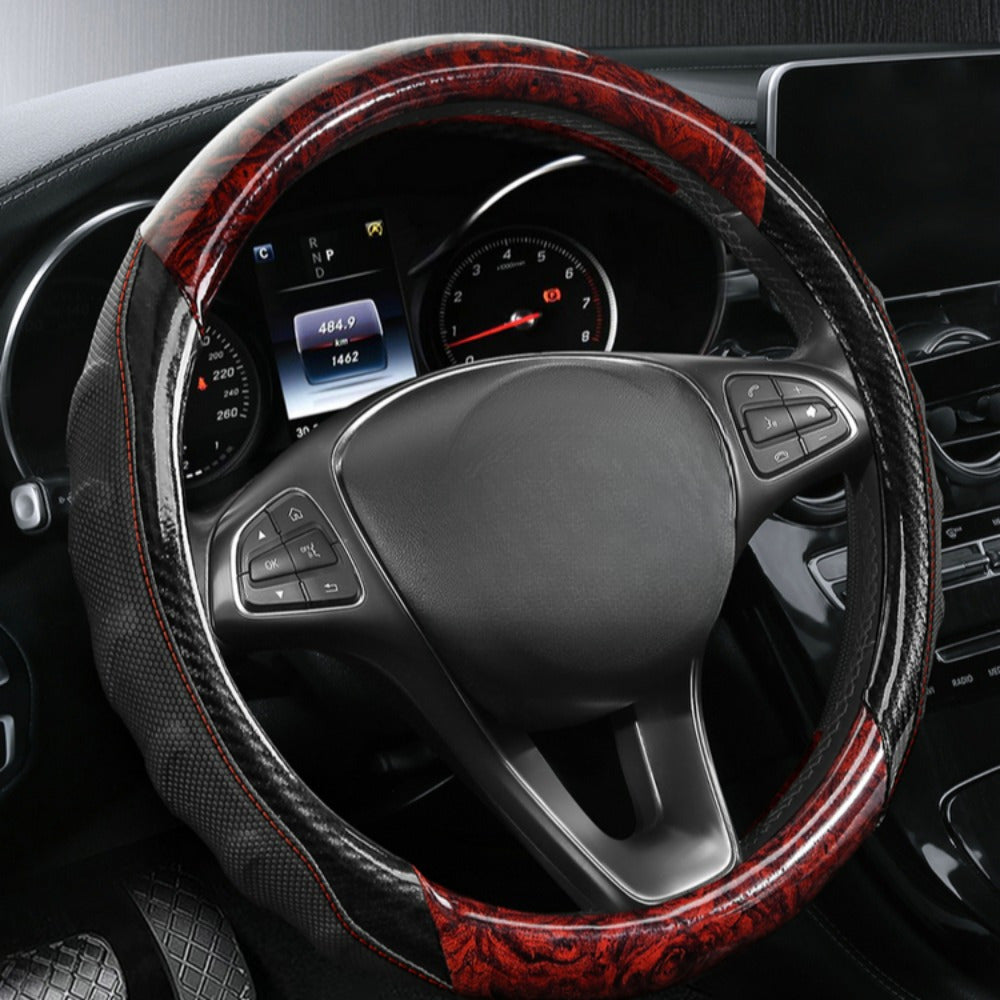 Universal Wooden and Faux Leather Steering Wheel Cover Non-Slip Breathable Durable