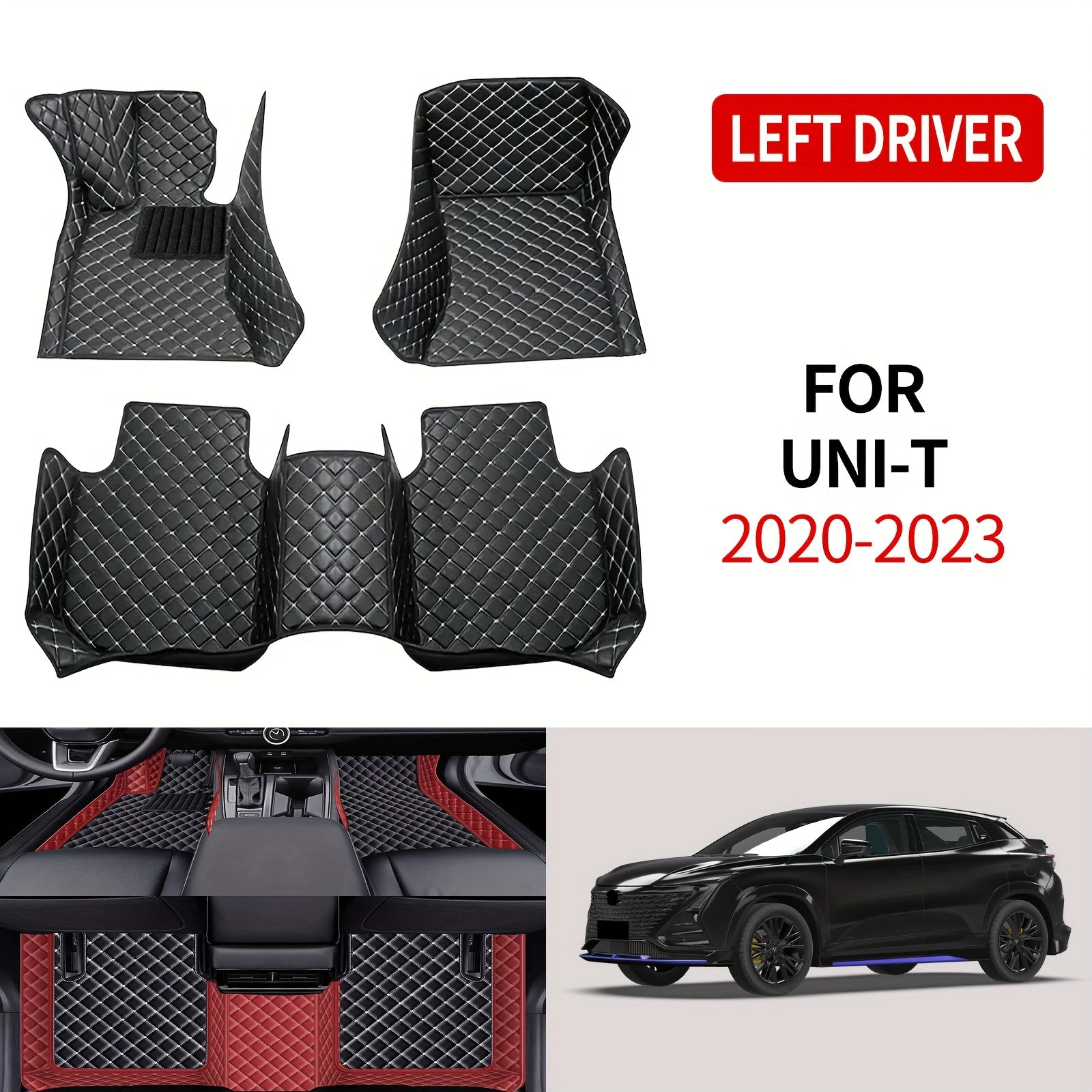 Juego de 3 alfombrillas de cuero PU de lujo para coche para vehículos con volante a la izquierda