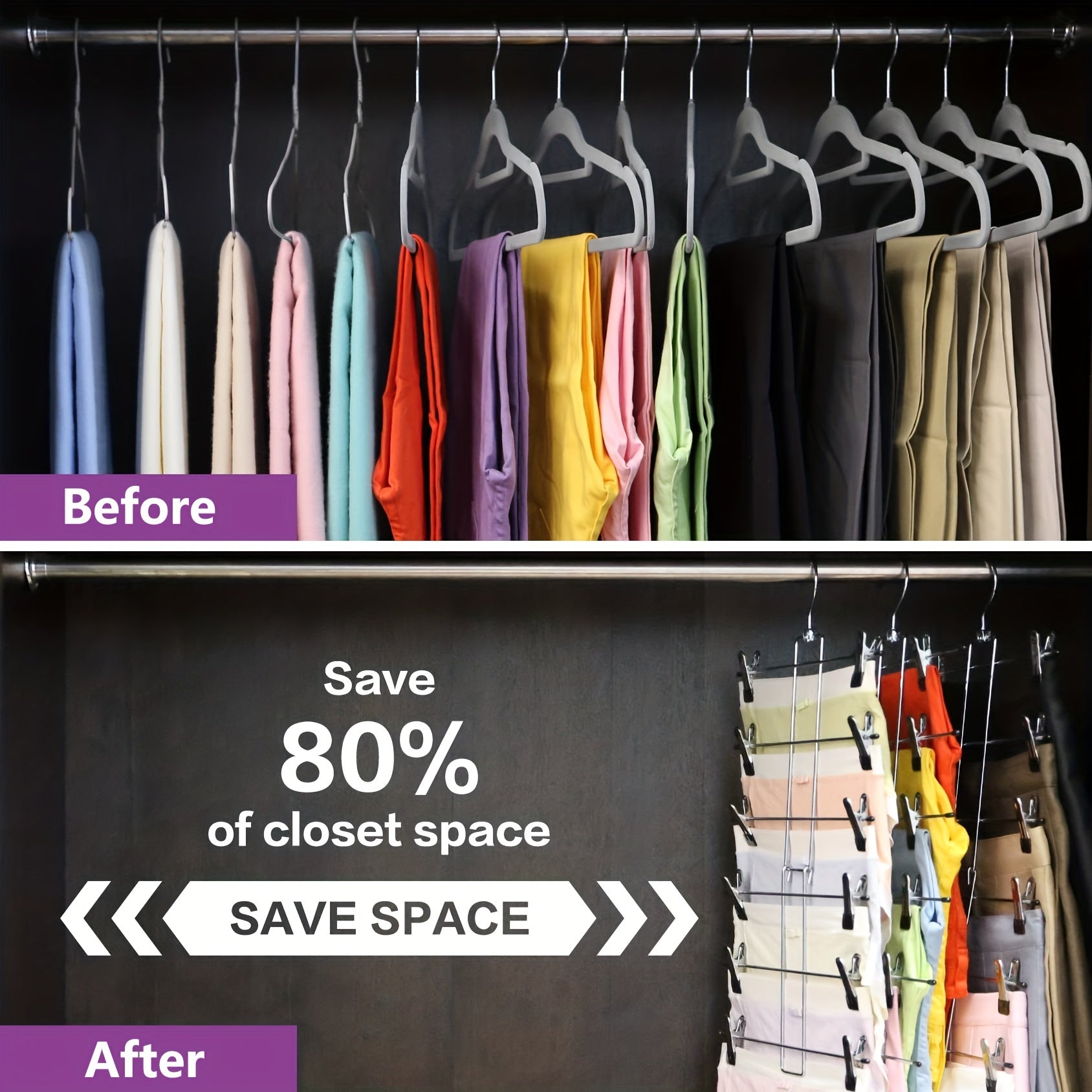 6-Tier Metal Clothes Hangers Set of 2 Non-Slip Durable Closet Organizer for Jeans Ties Scarves