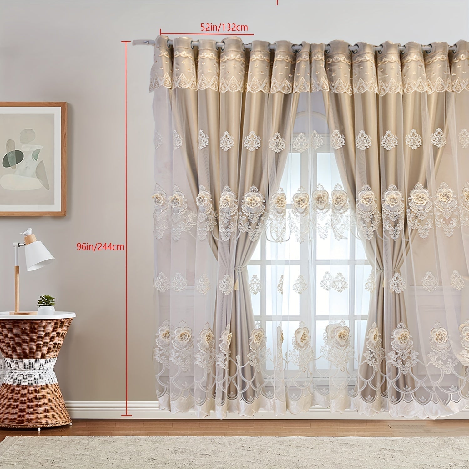 European Romantic Blackout Curtain with Embossed Jacquard Grommet Top for Living Room Bedroom 2 Panels