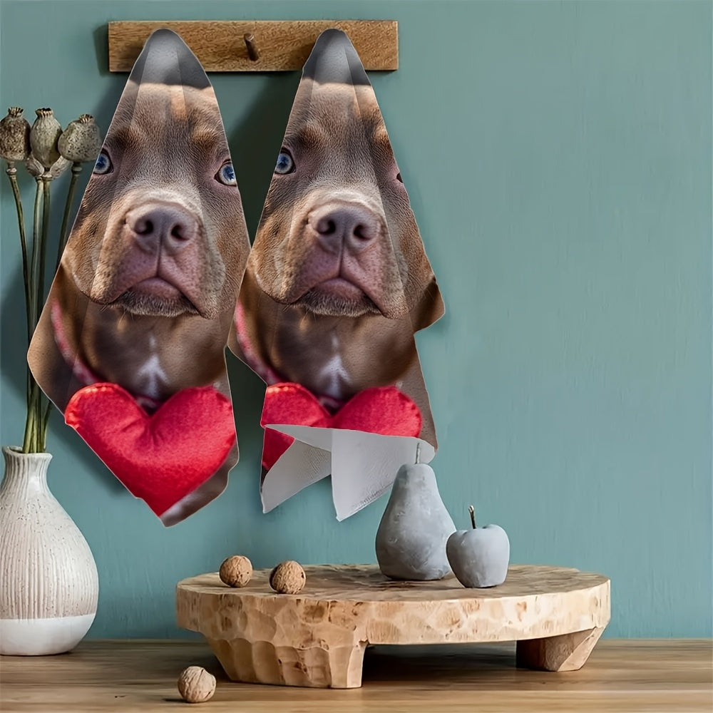 2 ta Ultra Soft oshxona sochiqlari to'plami, Pitbull Valentine dizayni bilan, namlovchi, 40.64x60.96 sm
