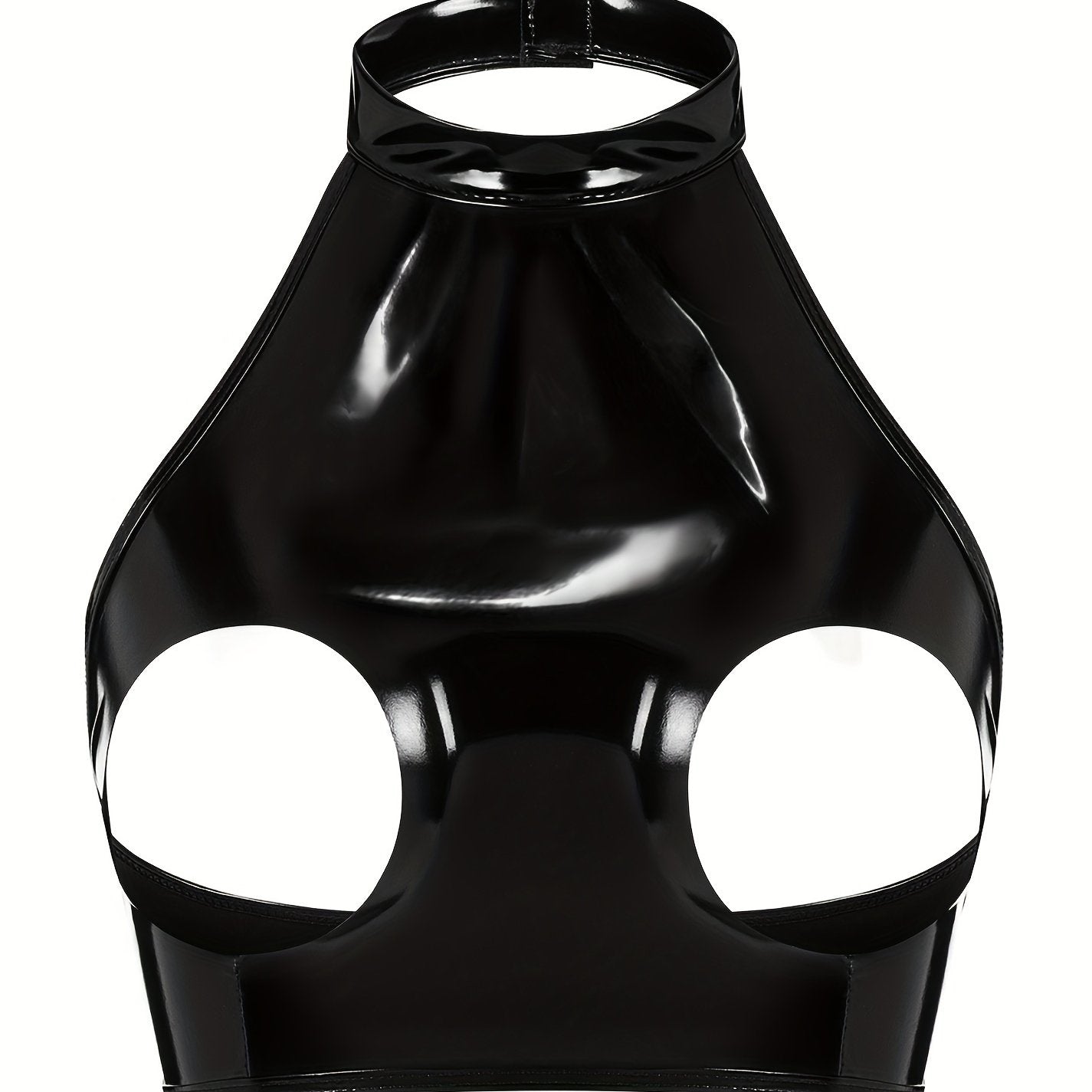 Women's High Gloss Patent Leather Open Chest Fun Bra Large Size