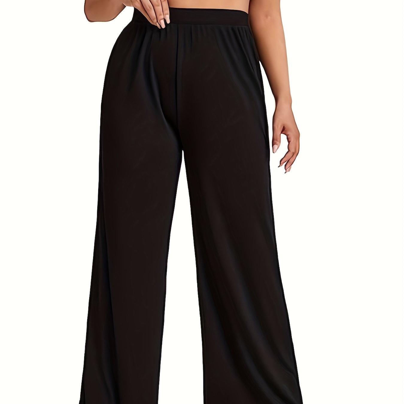 Plus Size Women’s Ruched Wide Leg Pants Casual Elastic Waist Spring Fall