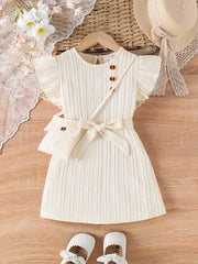 Girls Summer Dress Set with Matching Bag Outdoor Sports Flying Sleeves Toddler