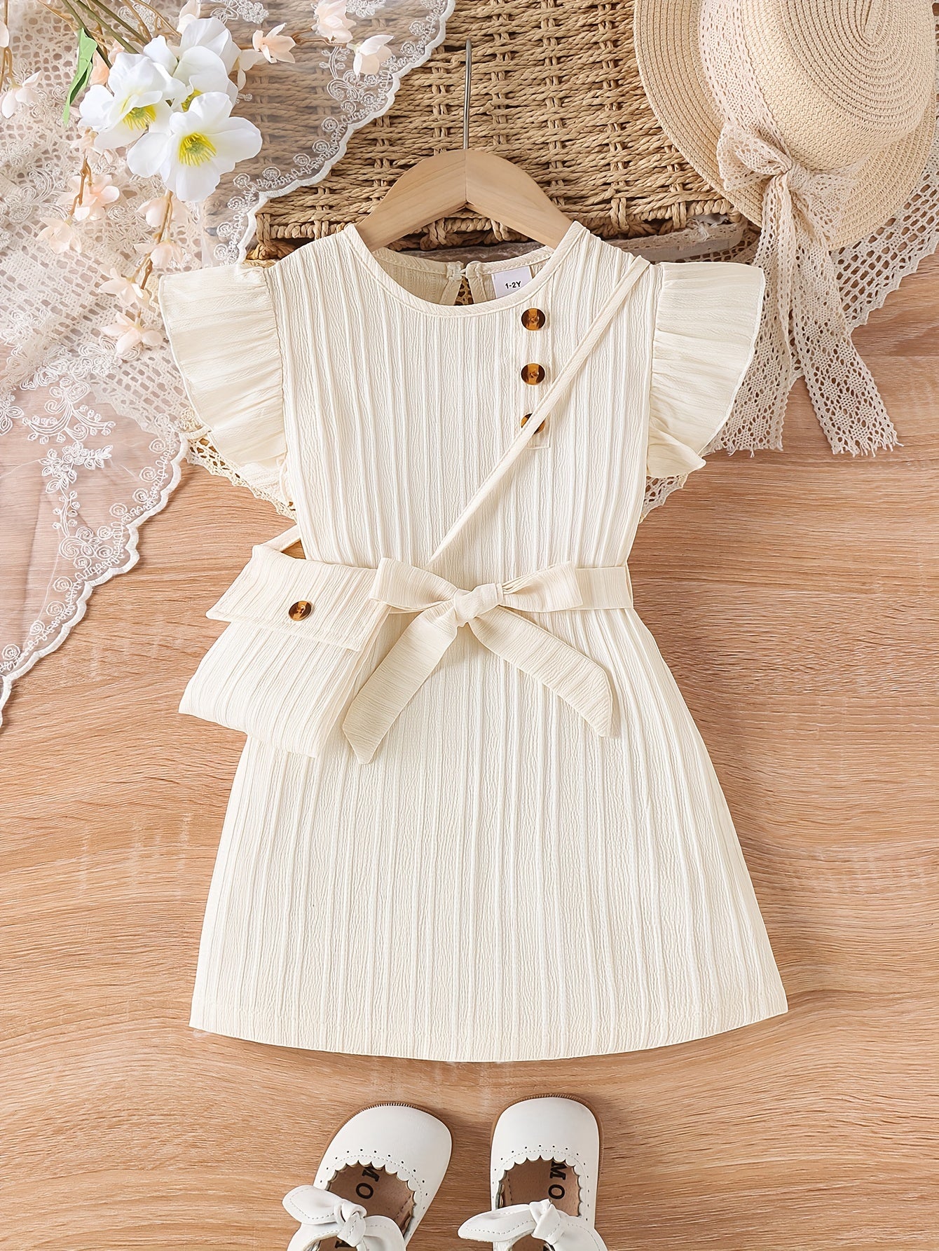 Girls Summer Dress Set with Matching Bag Outdoor Sports Flying Sleeves Toddler