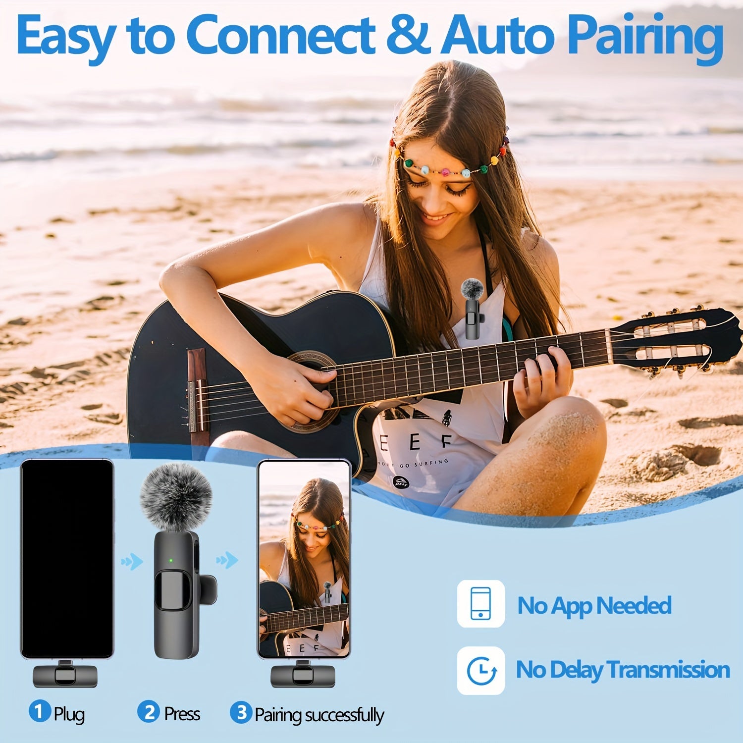 2 Pack Wireless Lavalier Microphone USB Type C 2.4G for iPhone iPad Streaming Karaoke