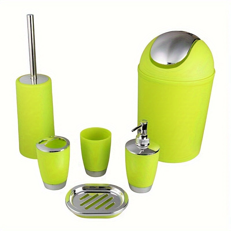 6-Piece Bathroom Accessory Set with Trash Can Toilet Brush Lotion Dispenser Soap Dish Mouthwash Cup and Toothbrush Holder