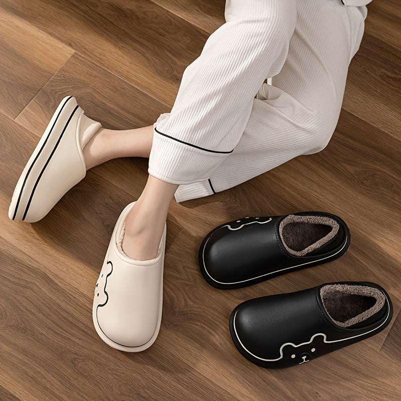 Women's EVA Slip-On House Shoes with Bear Face Design, Non-Slip Sole