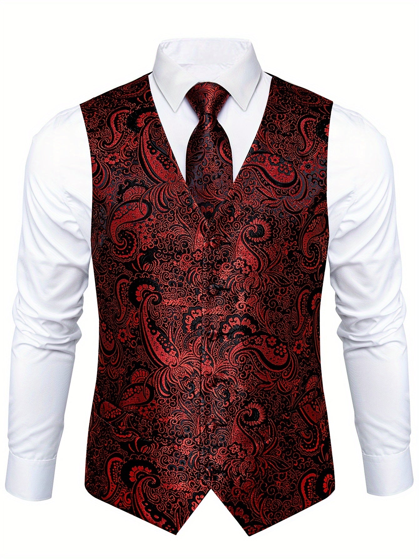 Men's Plus Size Blue Waistcoat Set with Paisley Tie Cufflinks and Handkerchief for Formal Occasions