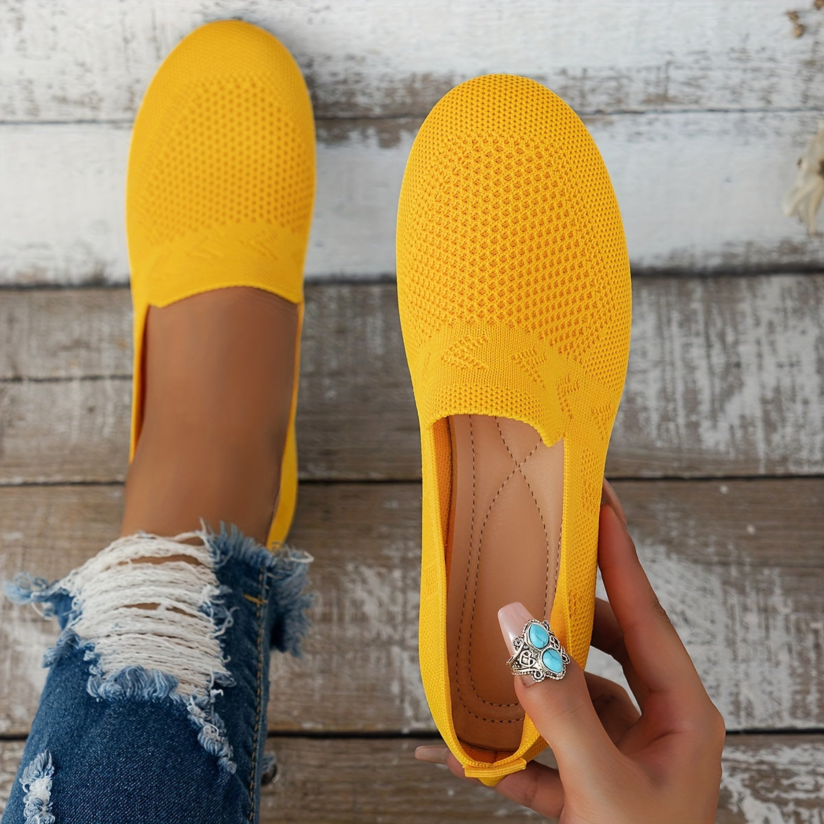 Women Knit Flat Round Toe Shoes Casual Comfortable Everyday