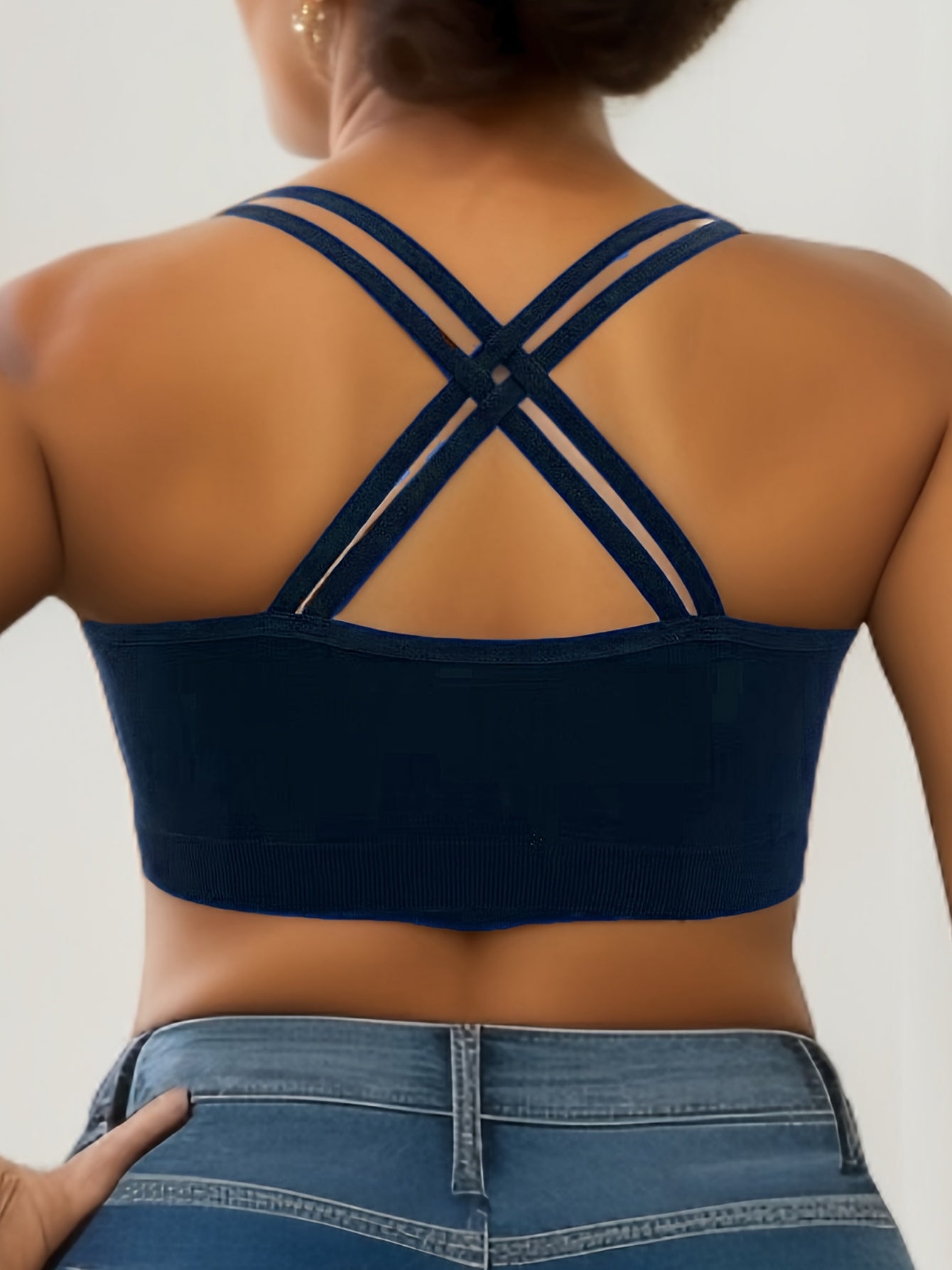 Plus Size Women's Cross-Back Sports Bras Mesh Panel Breathable Workout Set