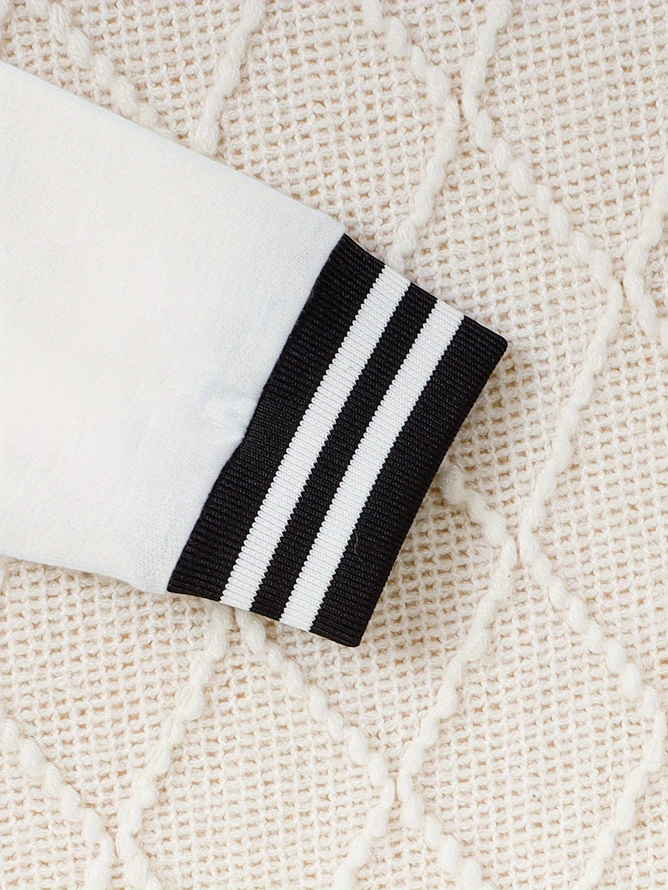 Infant Boys 2-Piece Outfit Set Letter A Embroidered Top Casual Pants Spring Fall Polyester Knit Black White