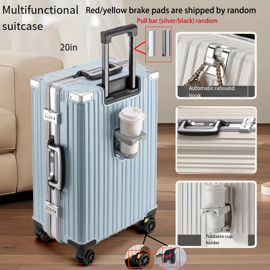 Spinner Wheel Carry-On Luggage 20 Inch Hard Shell Aluminum Frame with Cup Holder and Phone Holder White