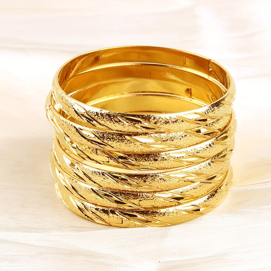 Set of 6 Gold Plated Middle Eastern Style Bangle Bracelets for Women Weddings Parties Everyday