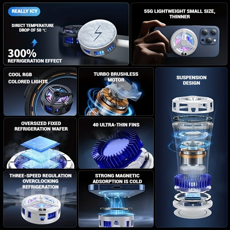 Mini Magnetic Smartphone Tablet Cooler Low Noise Lightweight for Live Streaming Gaming