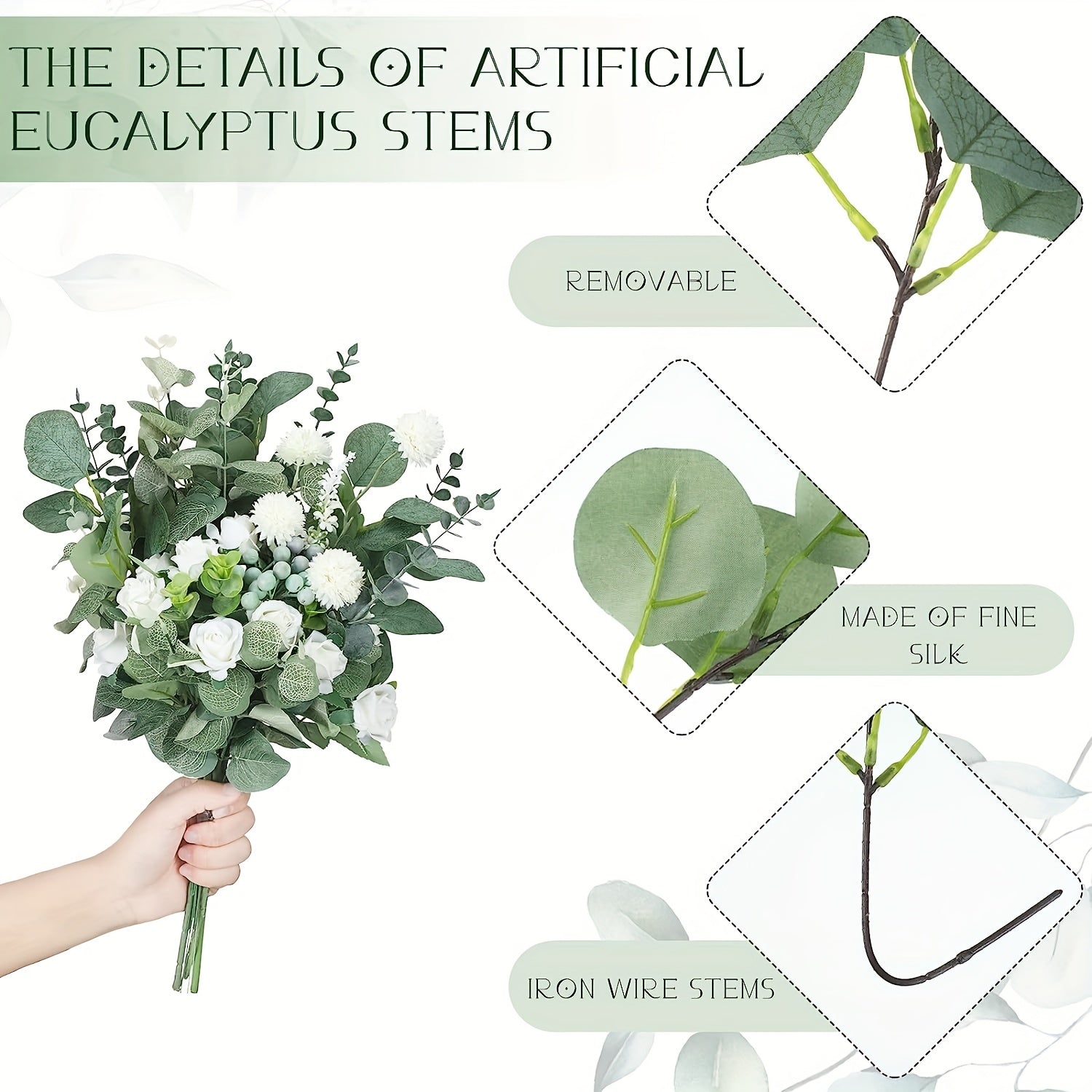 30 Pcs Artificial Silvery Eucalyptus Leaves Stems for Wedding Decor Vase Arrangement