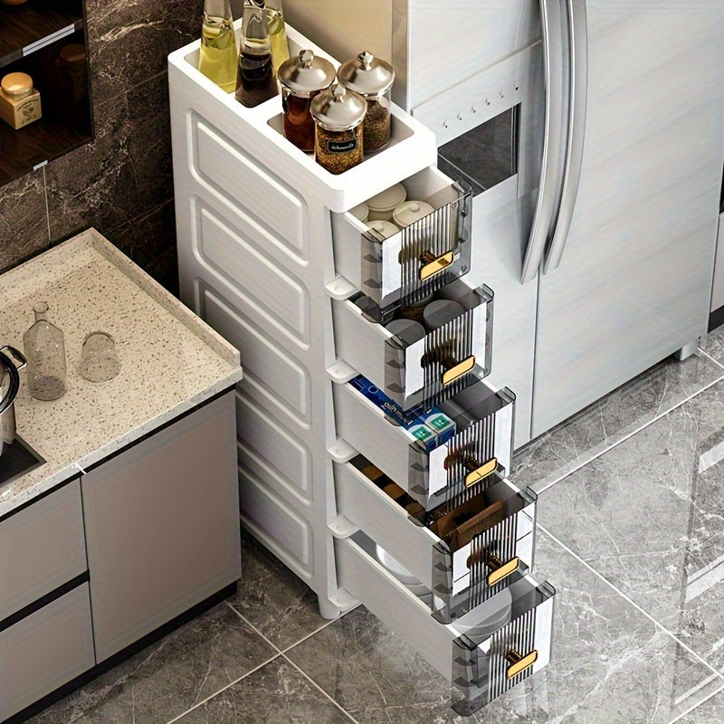 Armario de almacenamiento impermeable y delgado con cajones para cocina, baño y organización bajo la cama