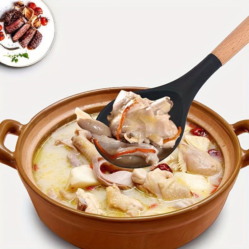 Dreva tutqichli silikon qoshiq - aralashtirish, xizmat ko'rsatish va aralashtirish uchun ko'p maqsadli oshxona asbobi - uzoq muddatli va yuvish uchun oddiy