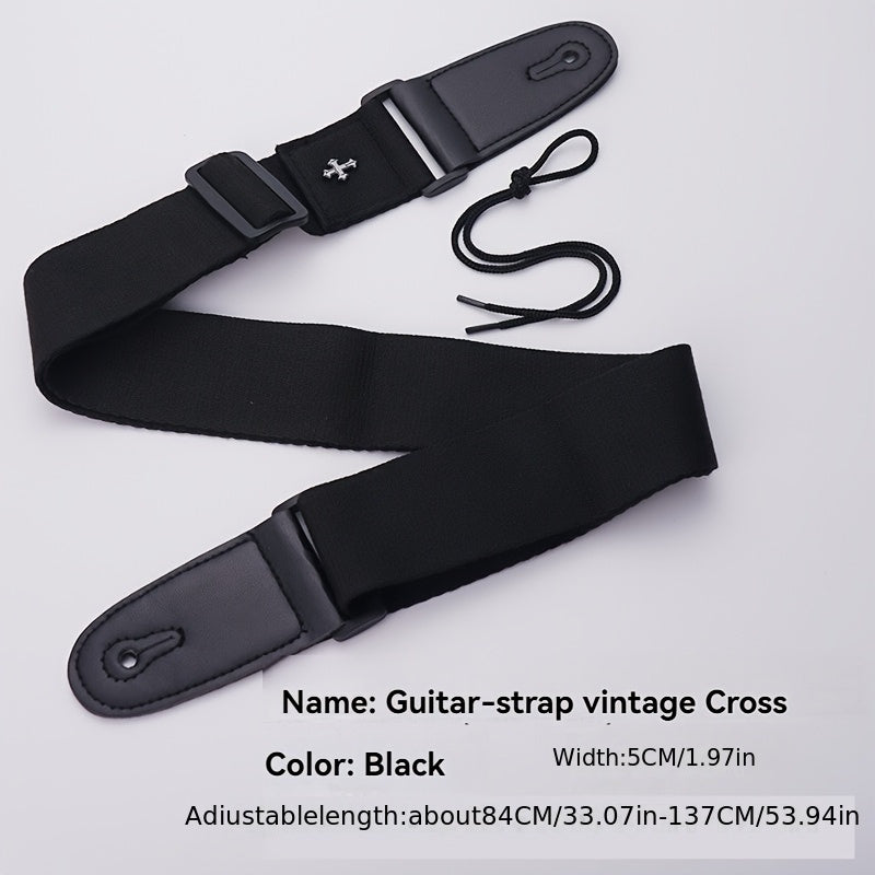 Correa de guitarra con bordado cruzado, ajustable para hombro, para bajo eléctrico, ukelele, negro, café, caqui