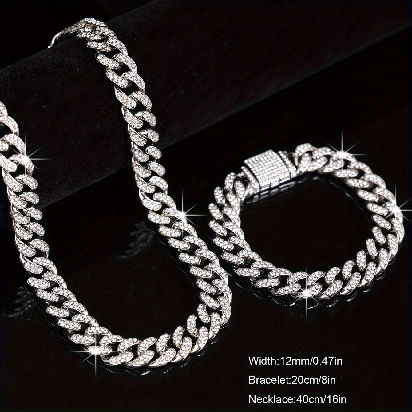 Set of 2 Hip Hop Style Necklace and Bracelet Jewelry for Men Women