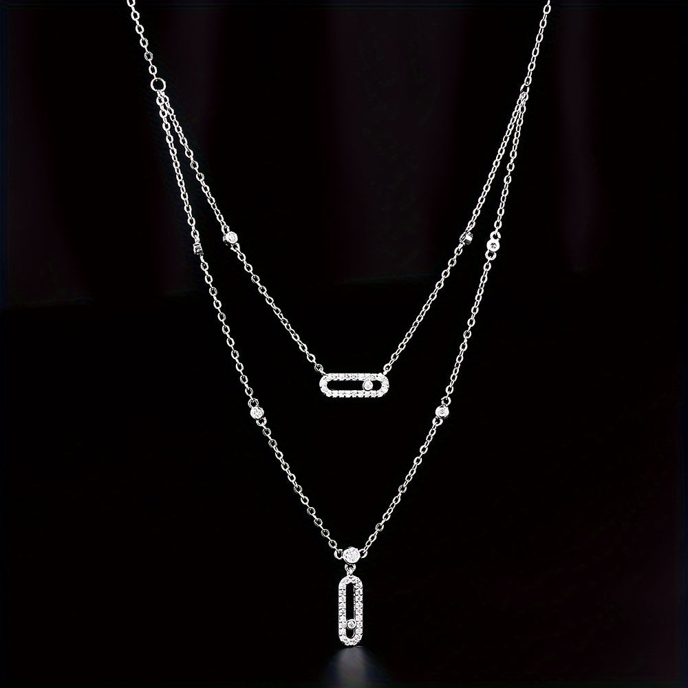 Geometric Paperclip Pendant Necklace with Cubic Zirconia for Weddings and Parties
