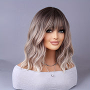 Women Long Curly Ombre European Style Heat-Resistant Wig with Center Part and Rose Net Cap
