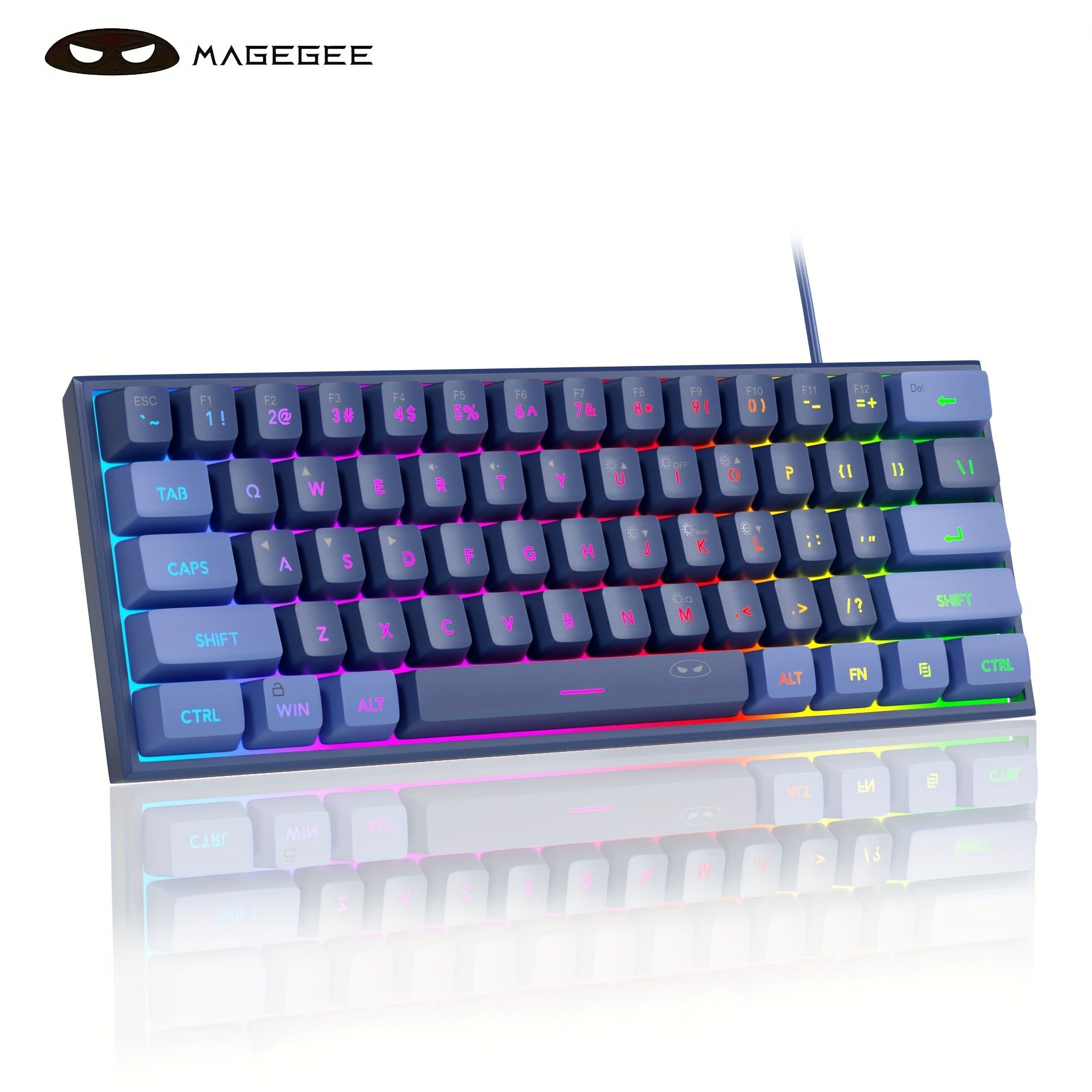 Compact 60% RGB Backlit Gaming Keyboard Violet with PBT Keycaps Ergonomic Design for PC MAC PS4