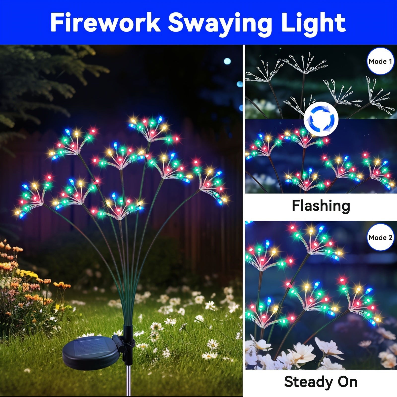 2-Pack Solar Garden Lights with Starburst Fireworks Design 160 LEDs Pathway Outdoor Waterproof