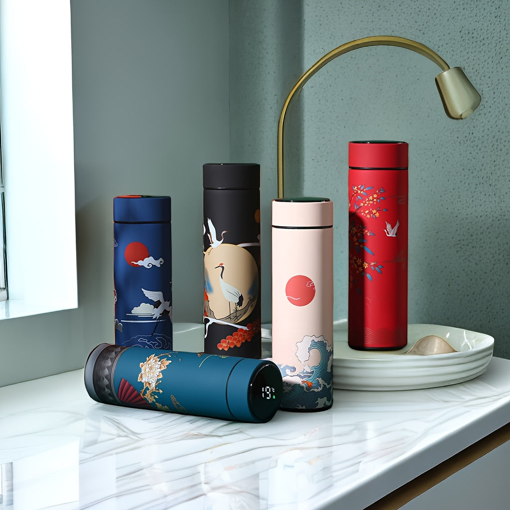 Izolyatsiyalangan zanglamaydigan po'latdan yasalgan tumbler 16.9oz Feng Shui dizayni bilan, tugma bilan ishlaydigan batareyali qo'l yuvish uchun