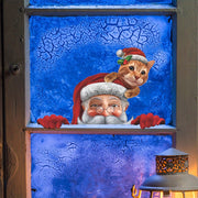 Contemporary Santa and Kitten Christmas Window Cling Festive Holiday Decor