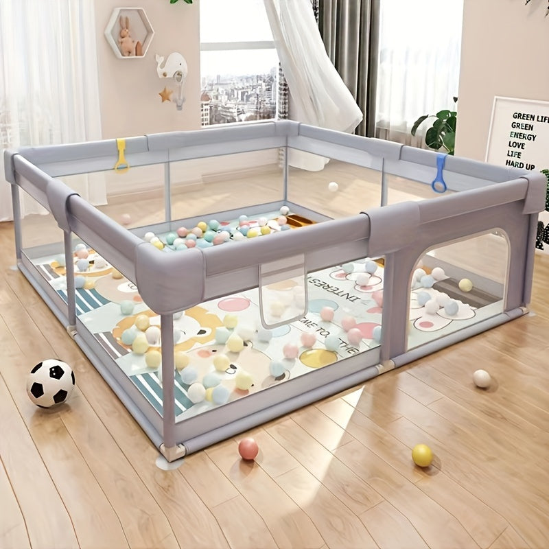 Kids Playpen 150x180cm with Safety Net and Zipper Includes 50 Play Balls and 4 Kid's Rings Indoor Outdoor