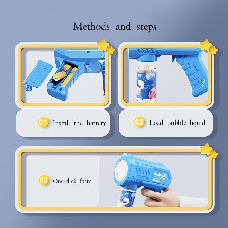 1 dona LED chiroqlari bilan bolalar uchun elektr pufak quroli, qayta to'ldiriladigan eritma, partiyalar uchun mukammal.