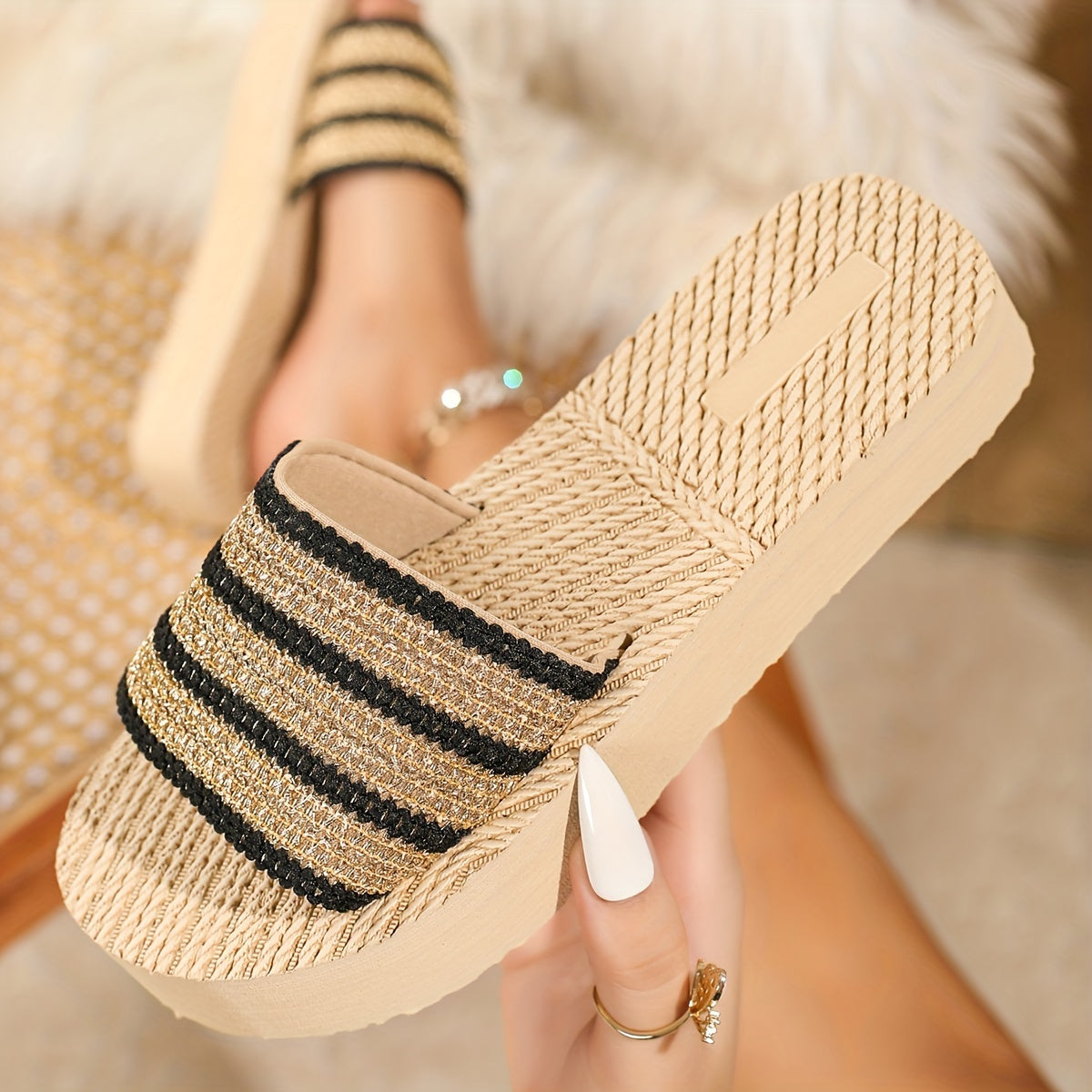 Women's Casual Slide Sandals Breathable Fabric EVA Sole Open Toe Low Heel