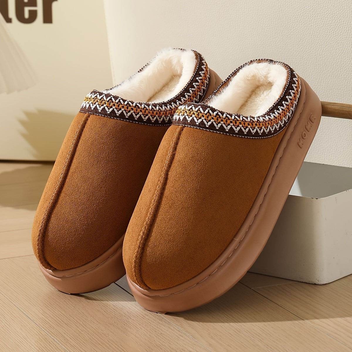 Unisex Plush Fleece-Lined Cozy Winter Slippers Non-Slip Indoor Outdoor